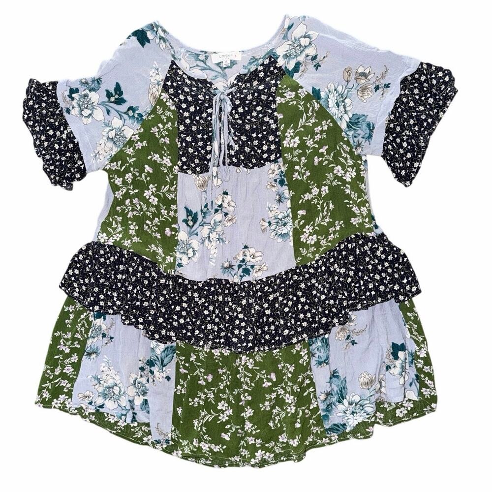 Umgee patchwork babydoll tiered top cottagecore soft romantic XL floral print